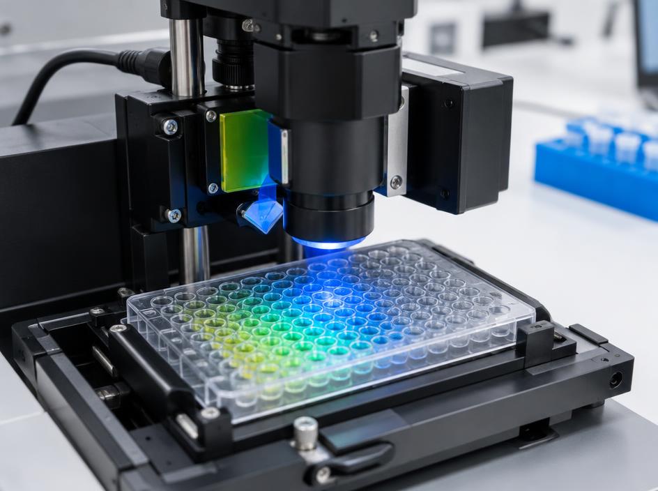 Fluorescence measurement assembly and microplate