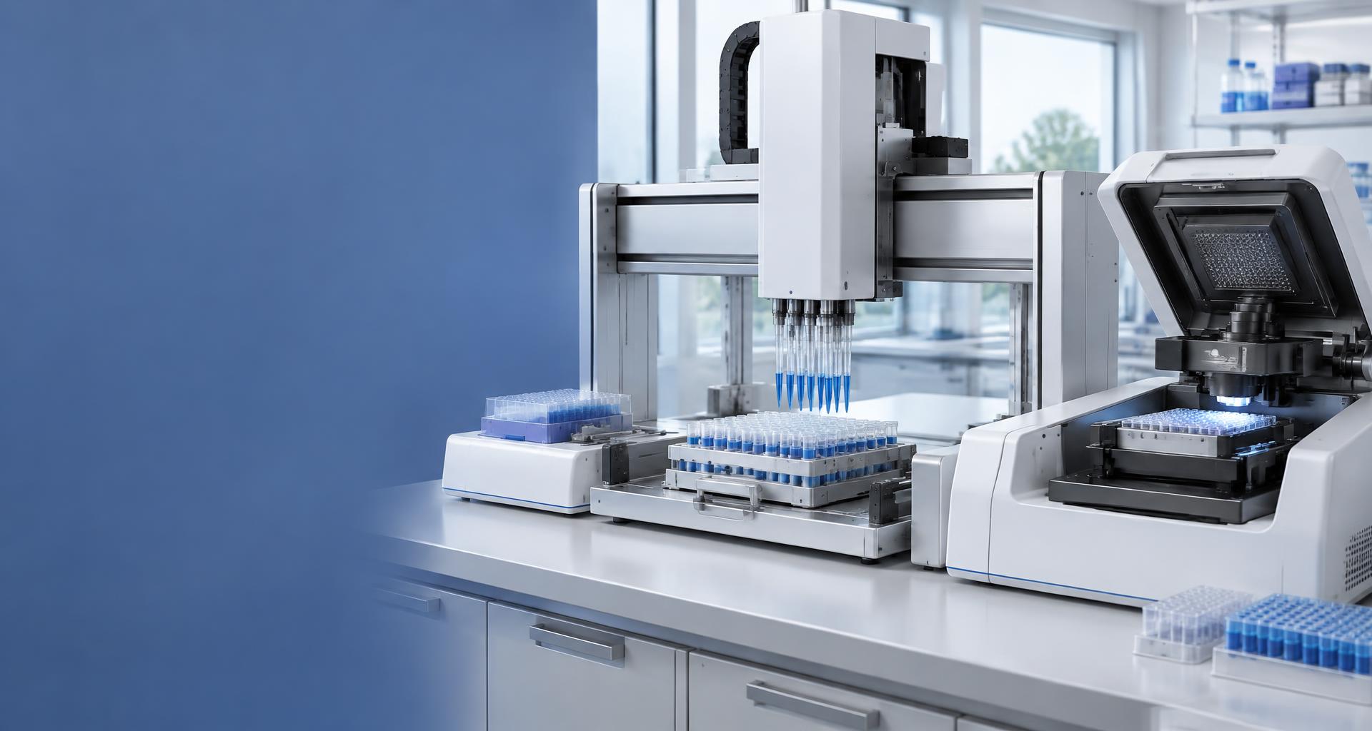 Concept illustration of modular liquid handling and molecular detection equipment
